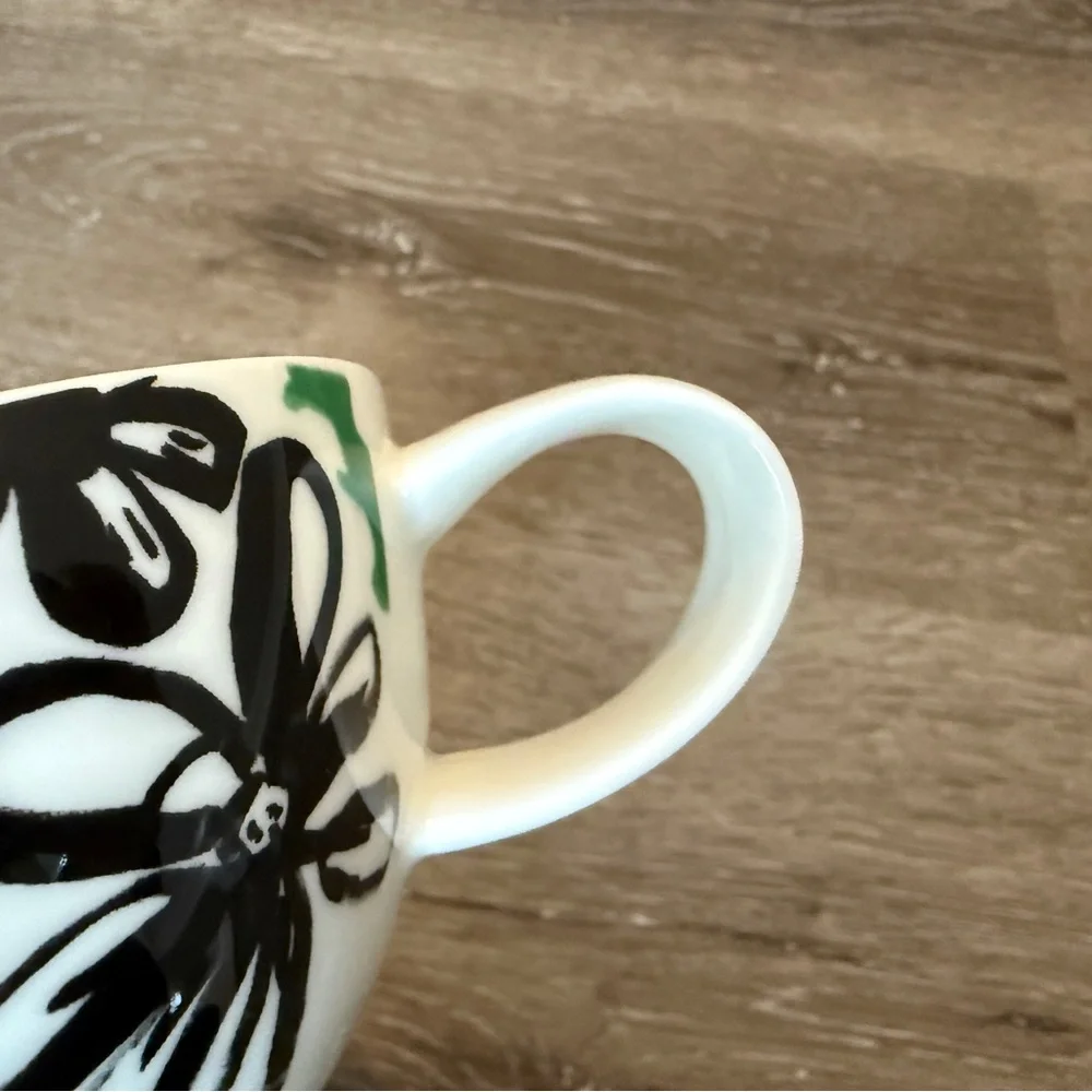 Crate & Barrel 2014 Floral Mug Abstract Chic Coffee Cup Minimalist Black Yellow